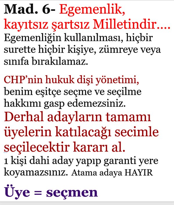 CHP Parti Meclisine, Eşitçe seçme, seçilme hakkımı gasp etmeyin.